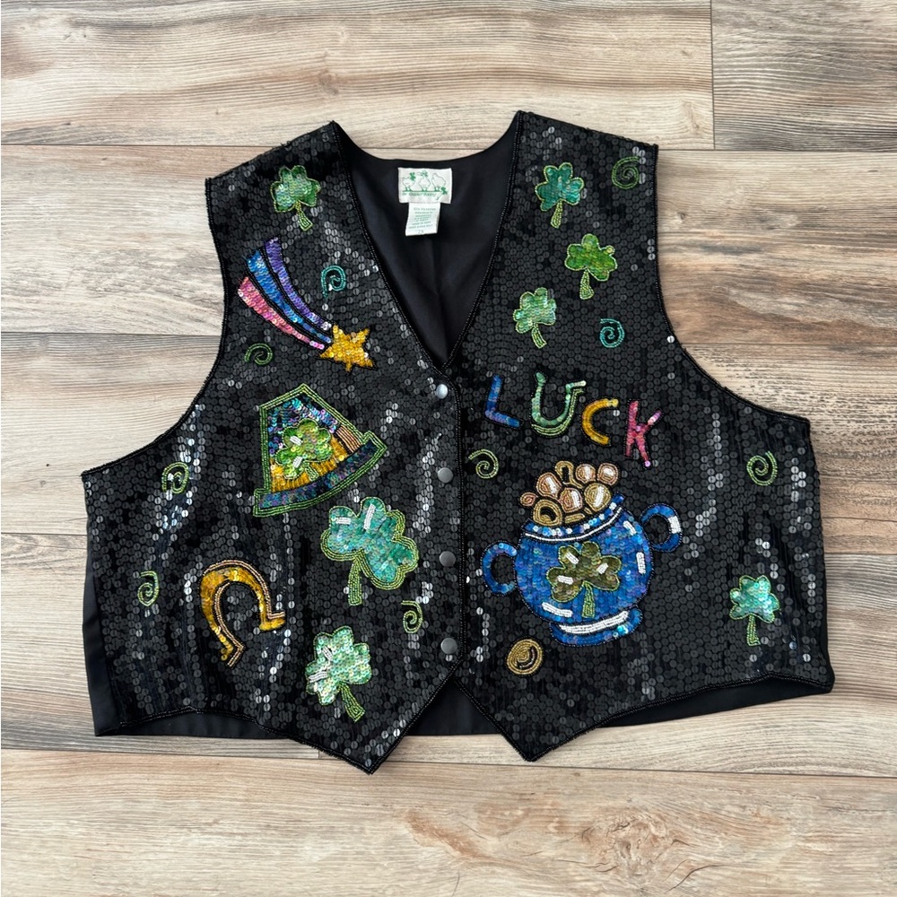Vintage Sequin St. Patrick’s day Lucky Vest 2X